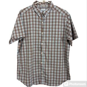 Columbia Men's blue and orange Plaid Short Sleeve Shirt reg fit . Size L
